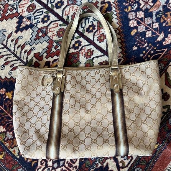 GUCCI GG Canvas Sherry Line Tote Bag Beige Black 139260 - Picture 2 of 16